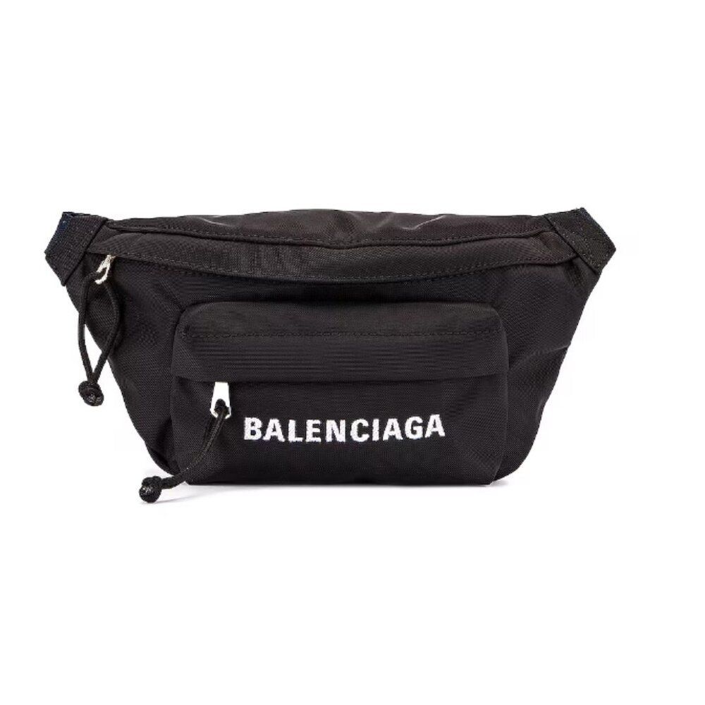 BALENCIAGA Logo NEW NWT Large Medium Black Waist Belt Bag Fanny Pack Wheel Pouch